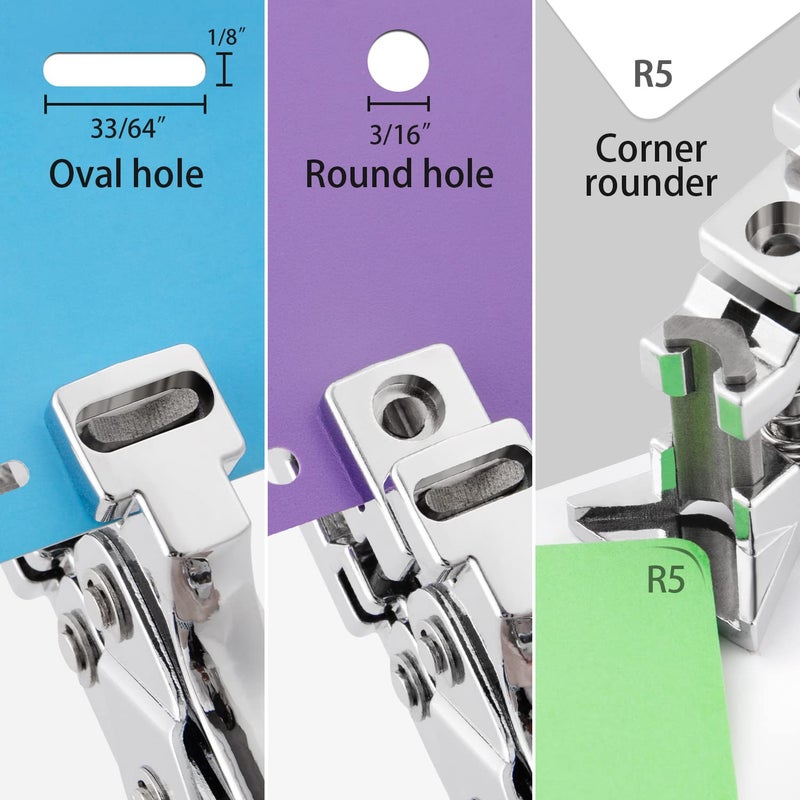 IMLIKE 3 in 1 Badge Slot Hole Punch for ID Card: Handheld Card Puncher Suitable for PVC Material, Business Cards and Cardstock(1/8"×33/64" Slot Hole, 3/16" Round Hole and R5 Corner Rounder in one) - Image 4